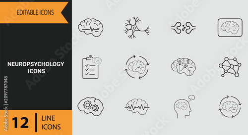 Neuropsychology Icons Outline Icon Set For Brain System Science Neurological Health And Diagnostics