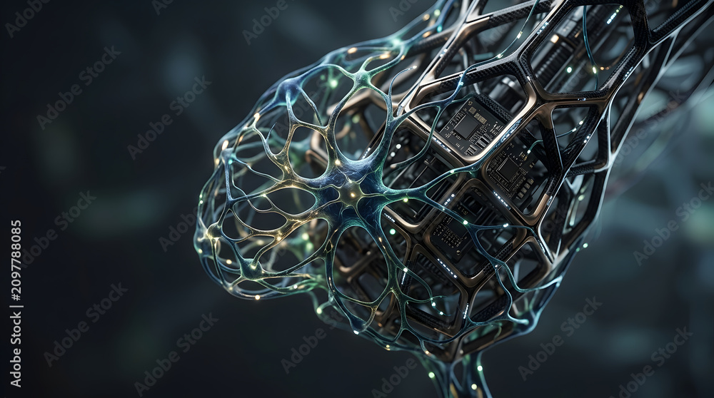 Obraz premium AI neural network and artificial brain background