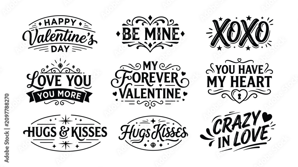 Obraz premium Valentines Day Love Messages with Elegant Hand Drawn Typography Designs