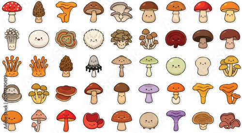 Foto Colorful cartoon mushroom illustrations collection.