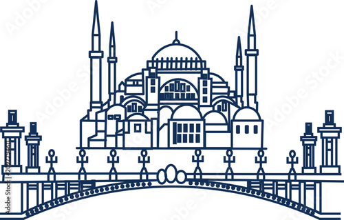 Fotografie Istanbul landmark line art vector illustration