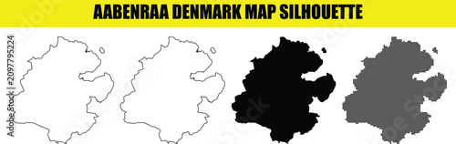 Cuadro en lienzo Aabenraa municipality of denmark map silhouette featuring detailed solid filled outline and stippled dot pattern variants
