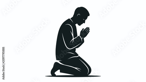 Quadro su tela Man Kneeling Praying Silhouette