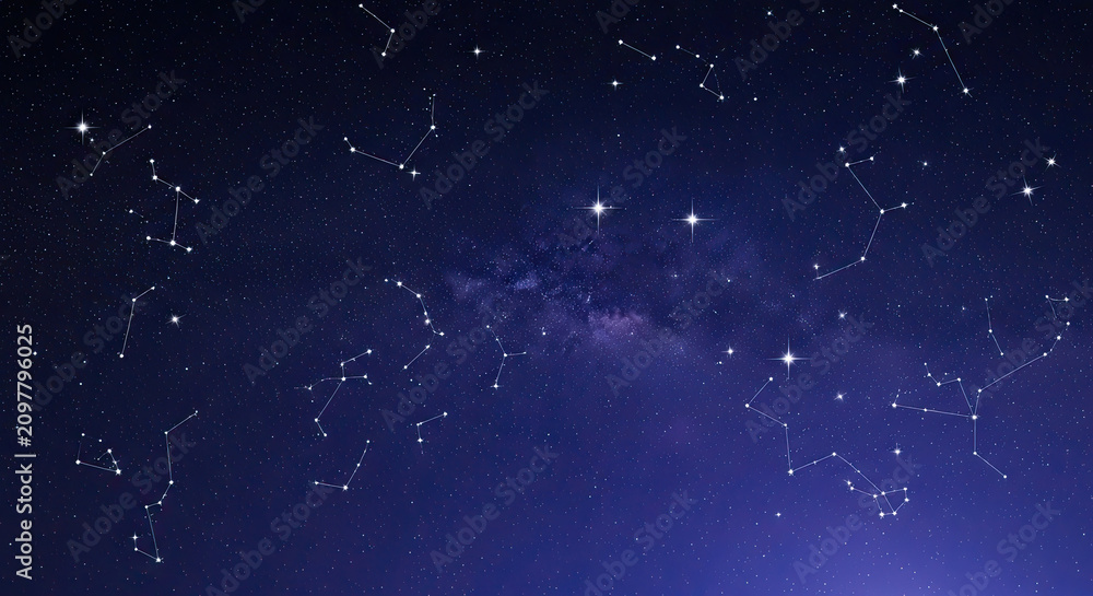 Fototapeta premium Night sky filled with numerous visible constellations and stars.