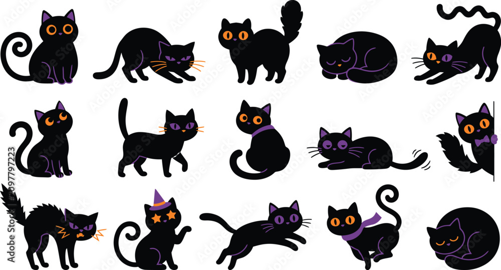 Obraz premium Black cat halloween collection spooky silhouettes for festive designs