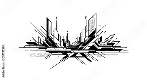 Abstract Geometric Cityscape Linear Vector Illustration