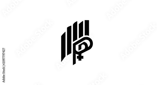 Abstract Geometric Logo Design with Feminine Symbol and Vertical Stripes