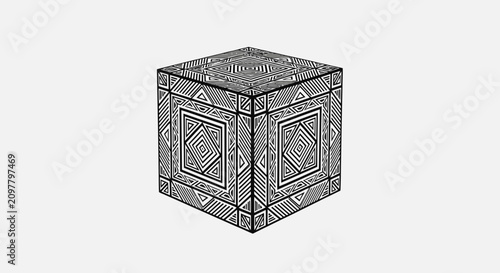Abstract Geometric Patterned Cube Illustration