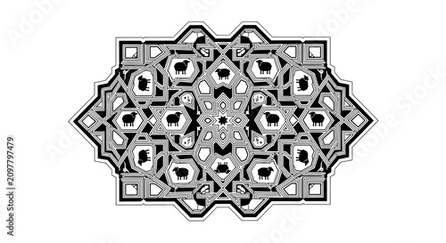 Abstract Geometric Pattern with Sheep Silhouettes