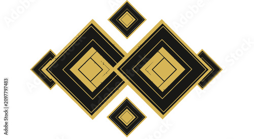 Abstract Geometric Pattern with Gold and Black Rhombus Shapes