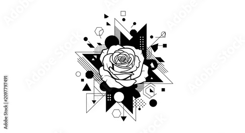 Abstract Geometric Rose Illustration with Minimalist Shapes
