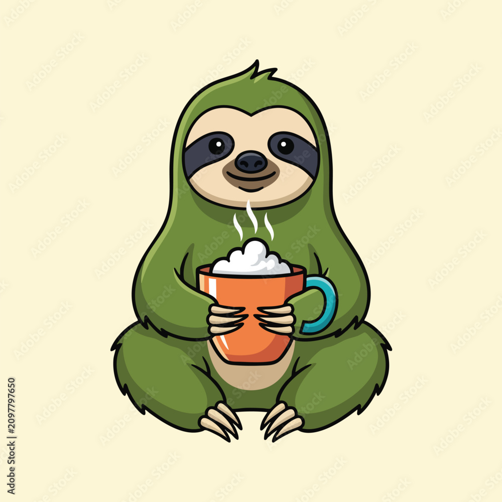 Fototapeta premium Sloth Holding Coffee Mug.