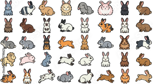 Bild auf Leinwand Colorful cartoon rabbits in various poses.