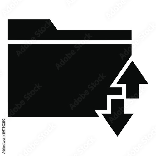 Black folder with arrows coming out of it for file download or upload icon