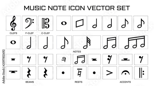 Konstfotografi Music Note Icon Vector Set: Clefs, Notes, Rests, Accents