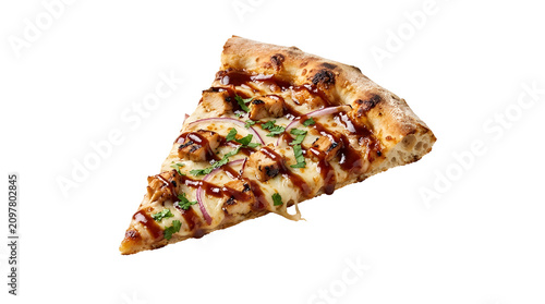 Bbq Chicken Pizza Slice With Isolated On Solid White Background