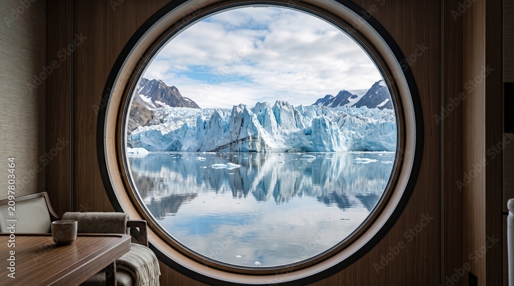 Fototapeta premium Stunning Glacier View from a Cruise Ship Porthole Window