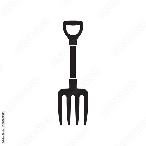 Garden pitchfork tool for digging and soil work isolated on white background vector icon illustration.