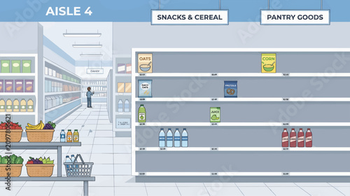 Photos Grocery Store Aisle with Shelves Packed with Snacks Cereal and Pantry Goods, Fla