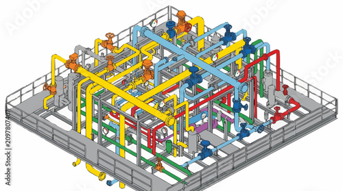 Принти на полотні Industrial pipeline system with colorful tubes.