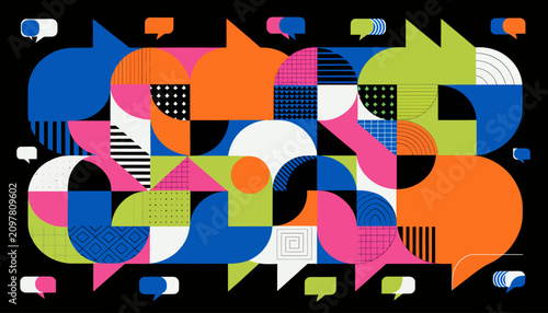 Abstract geometric composition with speech bubble symbols