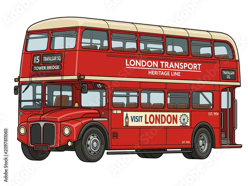 Canvastavla Classic red double decker London heritage bus illustration isolated on white
