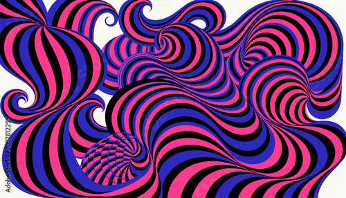 Swirling Abstract Pattern with Pink and Blue Stripes, Optical Illusion Vibe