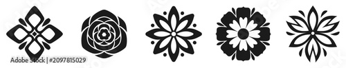 Geometric Floral Ornament Collection with Decorative Flower Symbols Editable Vector Set