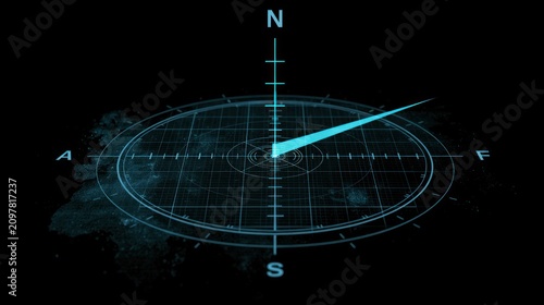 Isometric digital compass display for futuristic navigation systems.