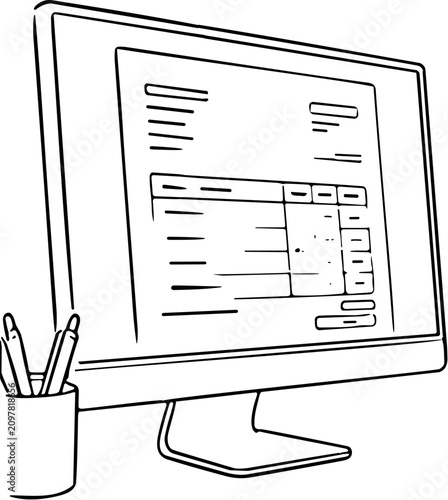 Simple line drawing of a computer monitor displaying a spreadsheet