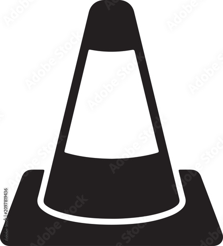 Safety road cone minimal vector icon solid black silhouette.