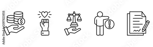 core values legal compliance and official contract document icon set 