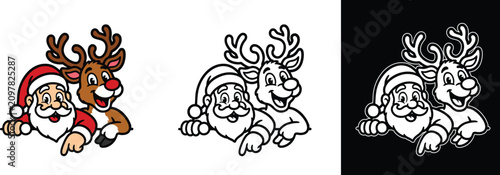 ultra Bold Santa & Rudolph Christmas Doodle Cute Holiday Friends Color Festive Vector Illustration