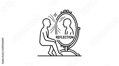 Tableau sur toile Person Looking in Mirror, Self Reflection Concept, Inner Thoughts, Mindfulness
