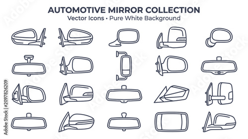 Bild auf Leinwand Automotive Mirror Collection: Vector Icons on White Background