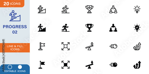 Картината върху платно Goal reaching and personal development icons set showing career climbing trophy