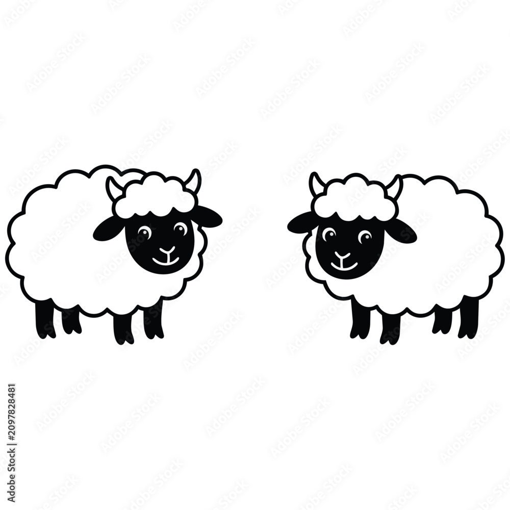 Obraz premium Sheep heads in black and white on dark background