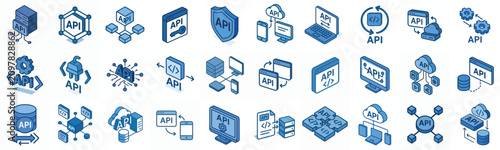 Obraz na plátně minimalist isometric vector icon API blue