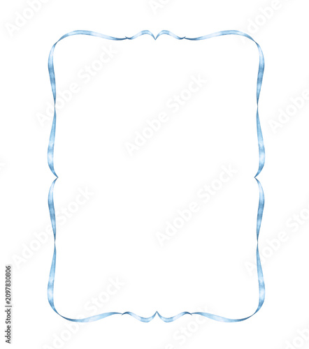 Blue ribbon border. Hand painted illustrations isolated on white background.
