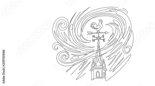 Photos Rooster weather vane atop church steeple with swirling wind graphic illustration