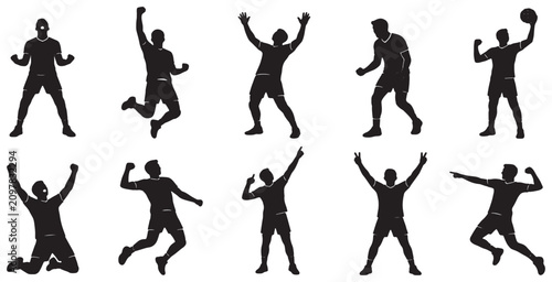 Bild auf Leinwand Collection of Silhouettes of People Celebrating and Cheering with Arms Raised in Victory