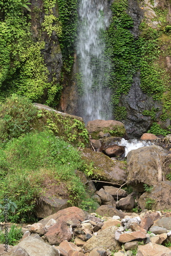 The beauty and romance of the Muncar Waterfall and the river in Petungkriyono, Pekalongan, Indonesia. The atmosphere at this waterfall is wonderfully cool.