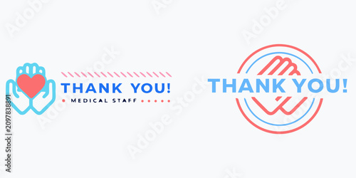 Cuadro en lienzo Thank You Logos With Hands And Hearts Vector Illustration