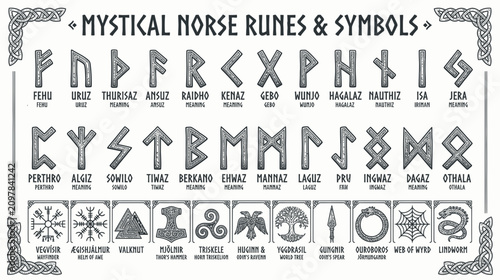 Foto Mystical Norse Runes and Symbols: Ancient Alphabet, Mythology and Magic