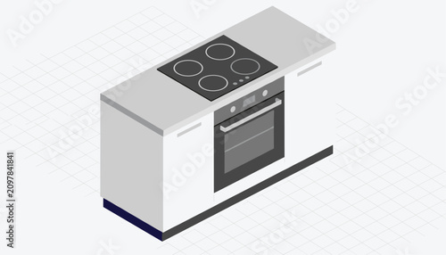 Isometric kitchen counter with electric stove and oven