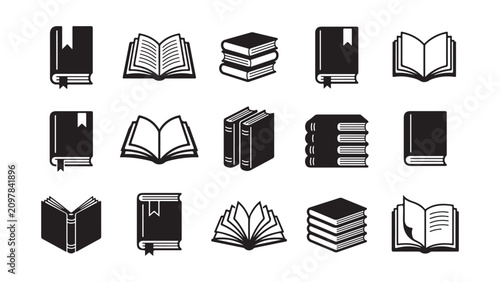 Obraz na płótnie Collection of Book Icons and Symbols in Black and White Vector