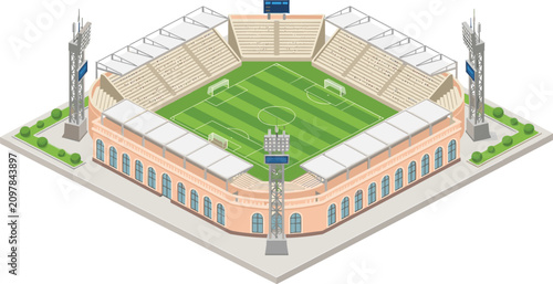Fotografía Isometric Football Stadium Vector Icon Featuring Green Grass Soccer Pitch Grands