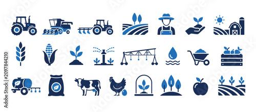 Bild auf Leinwand Modern agricultural and farming icons collection.