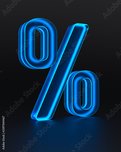 Neon percent on dark background. 3D illustration