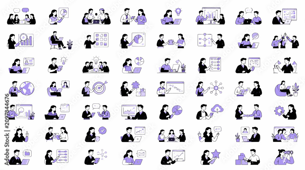 Obraz premium Group Portrait of Diverse People Silhouettes for Main Subject.